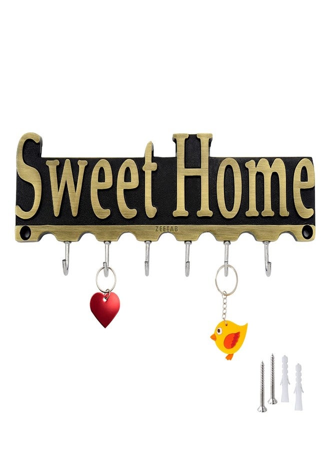 Zeetab Sweet Home Key Holder | Steel Metal Key Stand with 6 Hook Wall Mount | Home Decor Gift (Antique) - Image 1